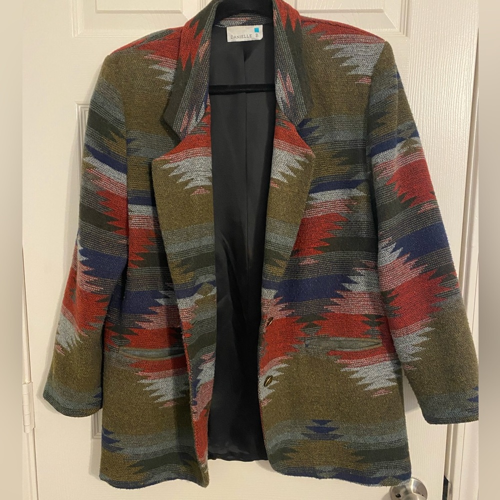 Vintage Danielle B Western Print Wool Blazer Size Medium